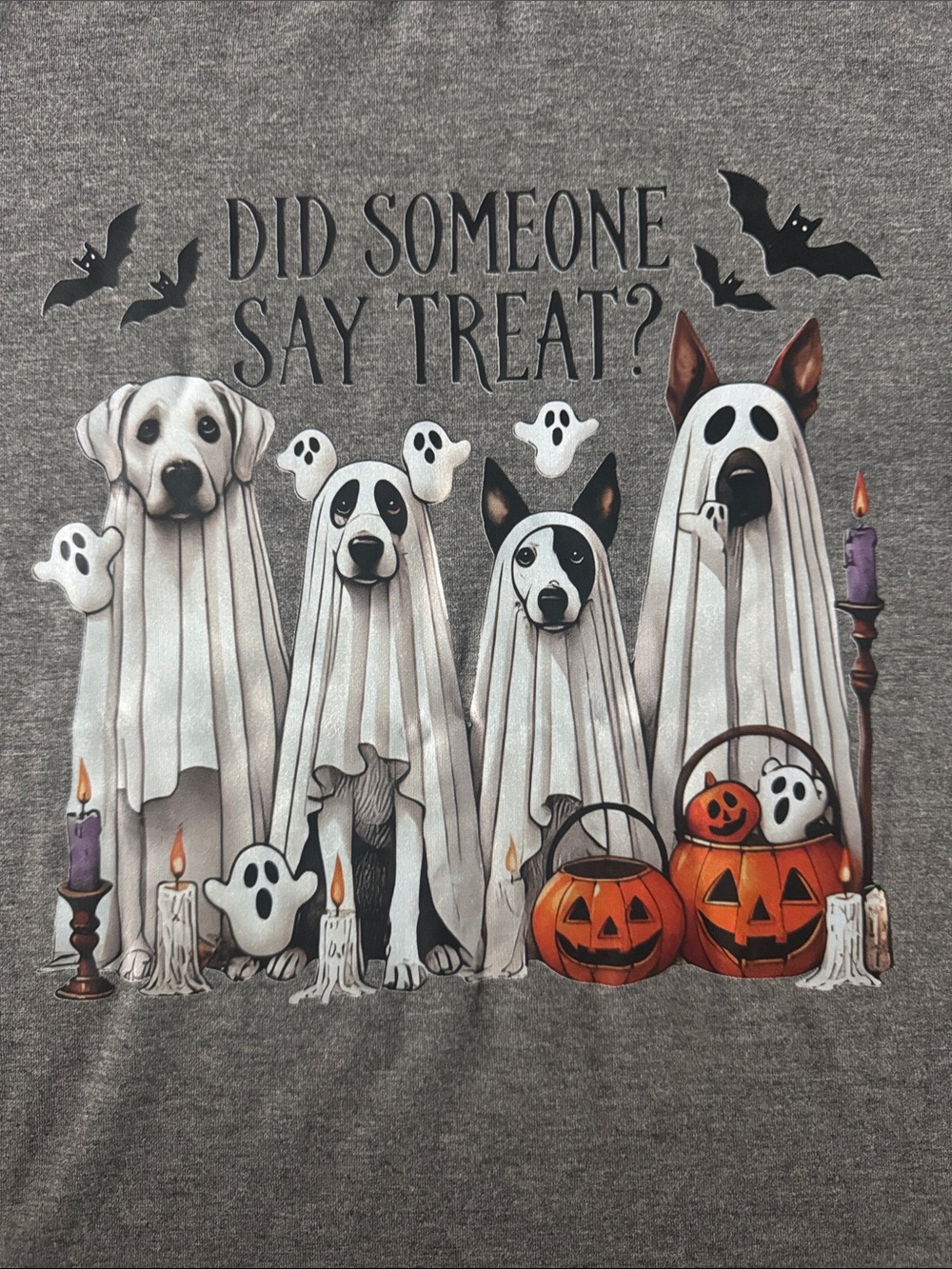 NWOT Halloween Ghost Dogs Graphic Tee - Gray - Picture 2 of 8